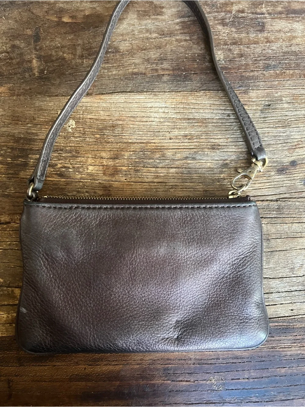 Michael Kors Chocolate Brown Leather Wristlet with Gold MK Emblem